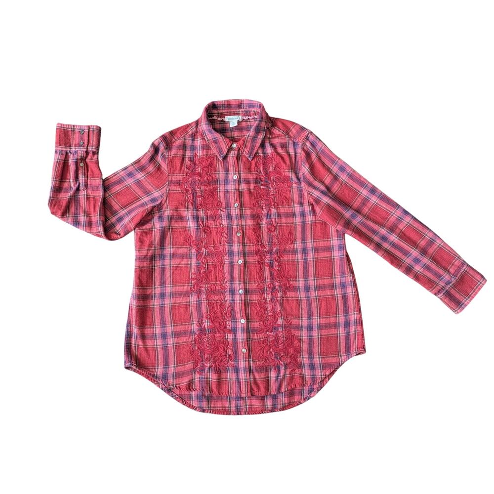 Sundance Embroidered Western Flannel Womens PS Red/Pink Floral Boho Cabincore